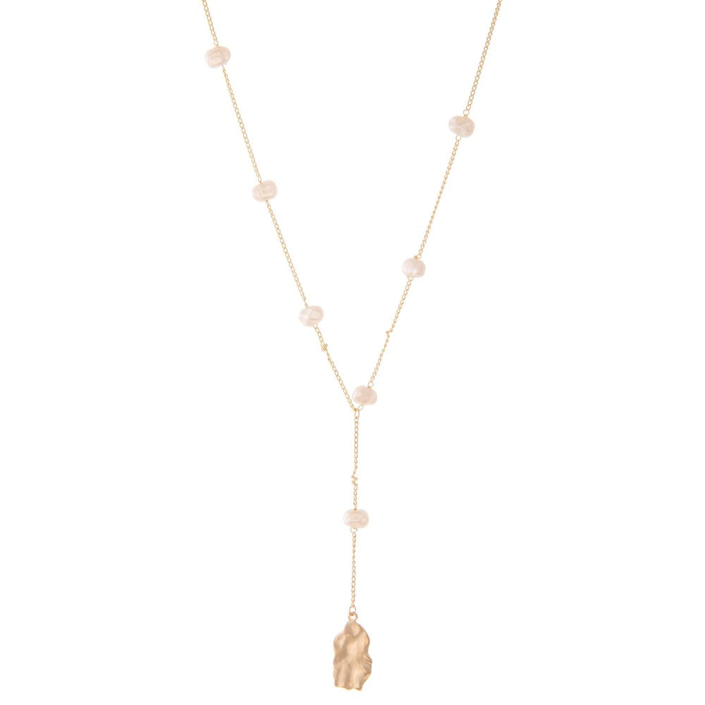 Gold Y Necklace with Pearls