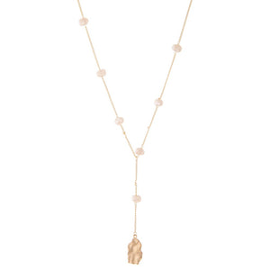 Gold Y Necklace with Pearls