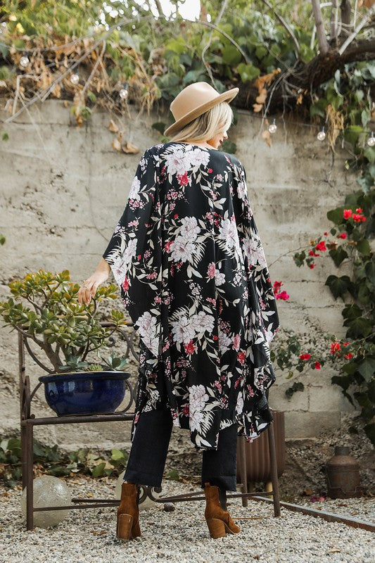 Floral Butterfly Sleeve Kimono