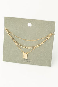 Layered Chain Rectangle Charm Necklace