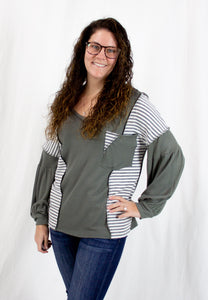 Olive Thermal Bubble Sleeve Top