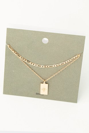 Layered Chain Link Necklace with North Star Pendant