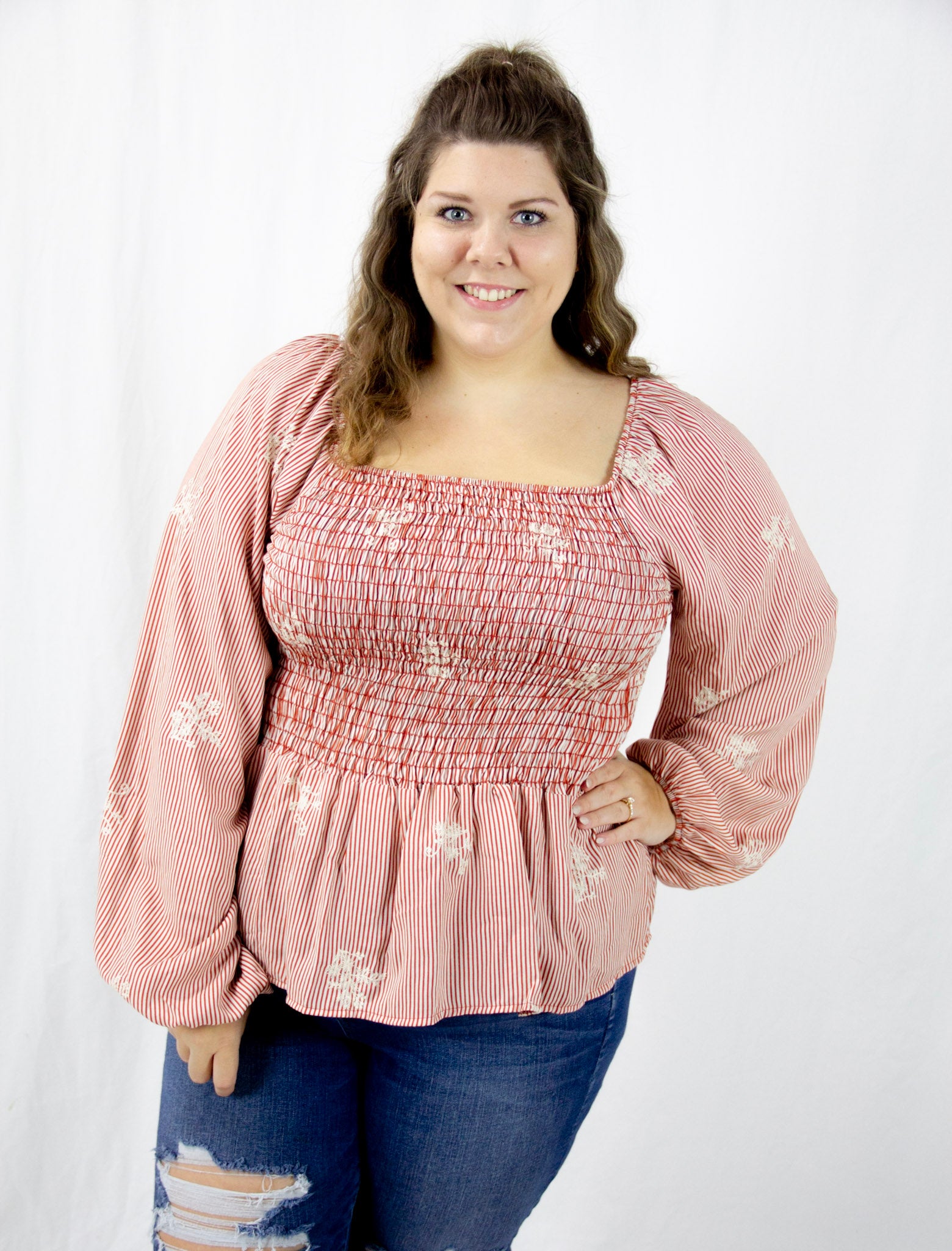 Red Striped Woven Top