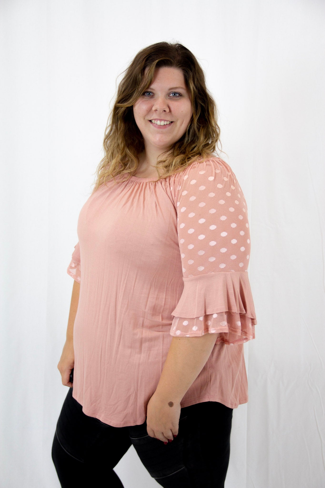 Mauve Lace Ruffle Sleeve Top
