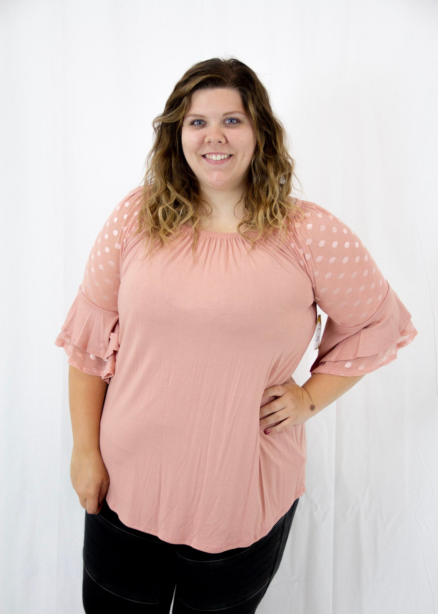 Mauve Lace Ruffle Sleeve Top