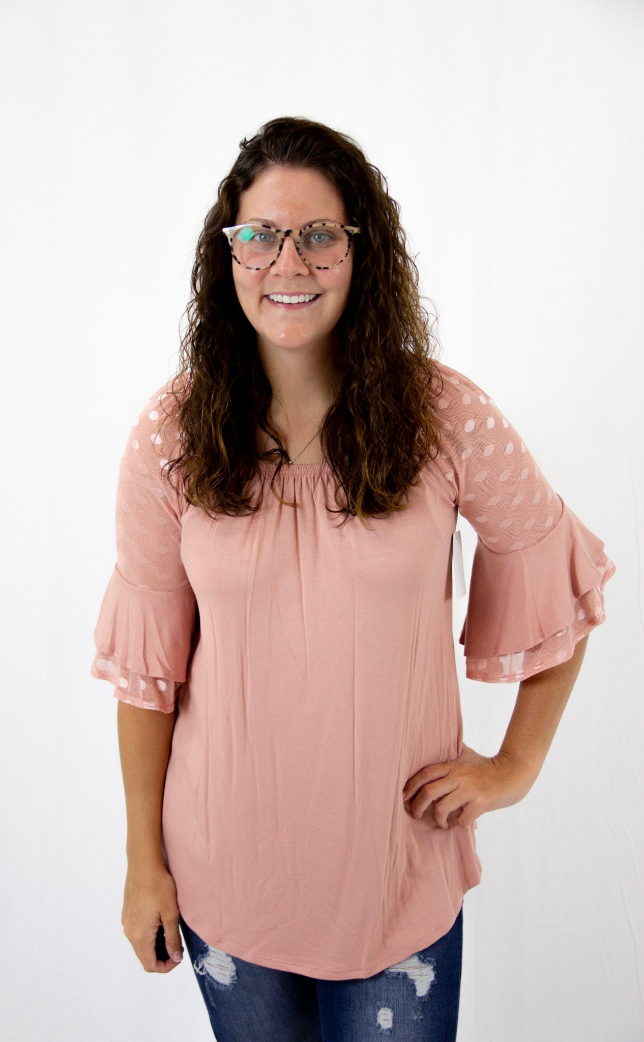 Mauve Lace Ruffle Sleeve Top