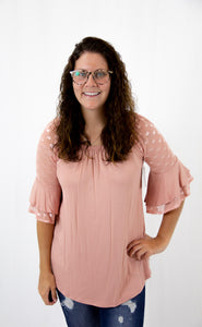 Mauve Lace Ruffle Sleeve Top