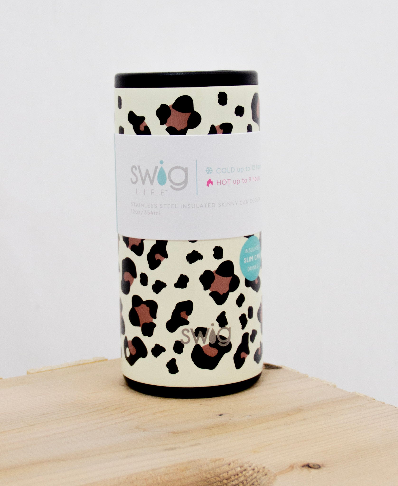 Swig Leopard Skinny Can Koozie