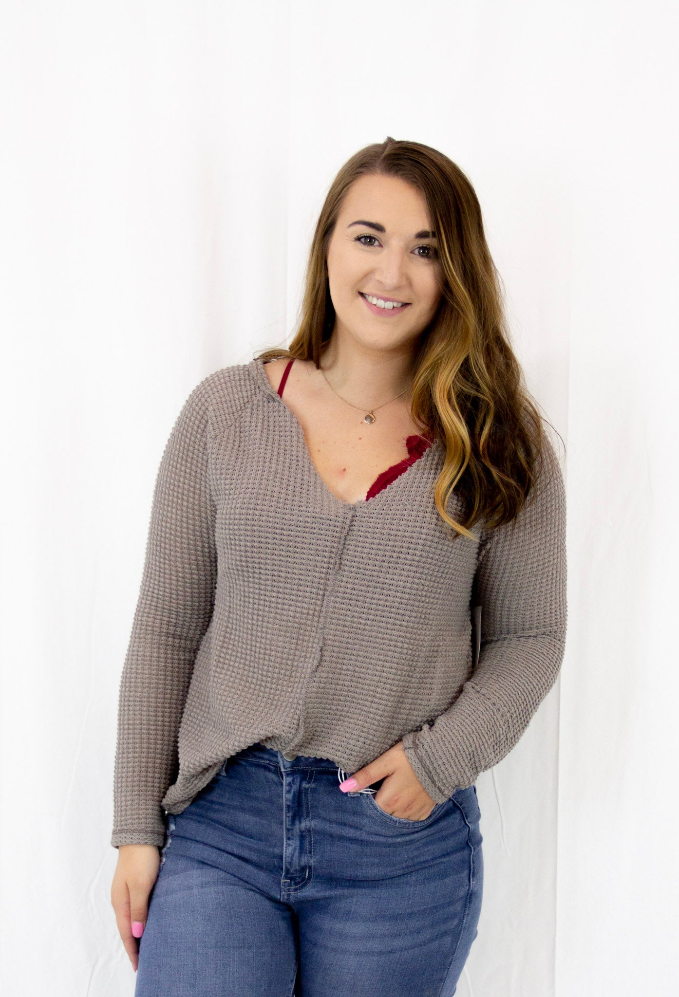 Taupe Waffle Knit Top