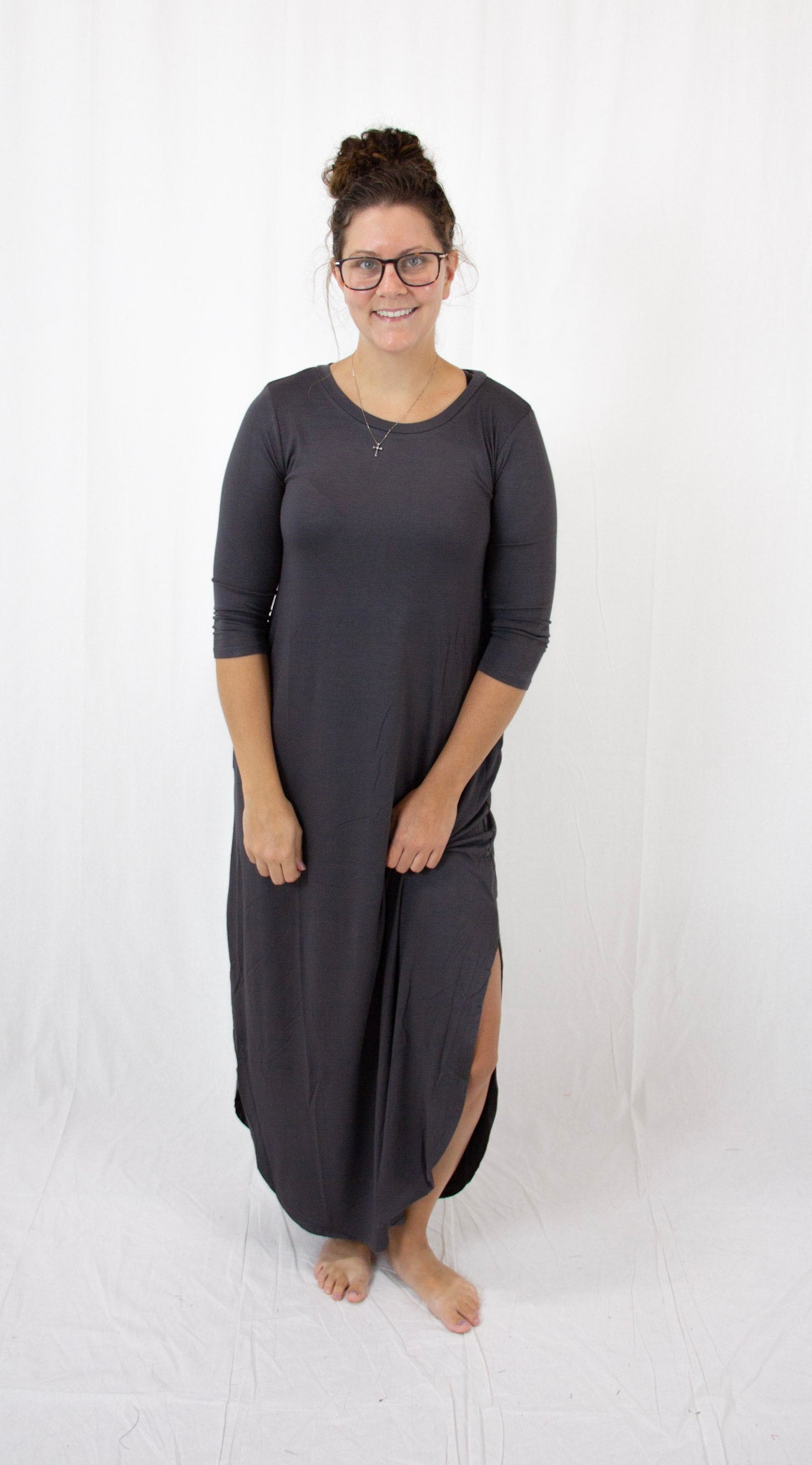 Ash Grey 3/4 Sleeve Maxi Dress