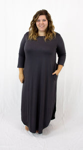 Ash Grey 3/4 Sleeve Maxi Dress