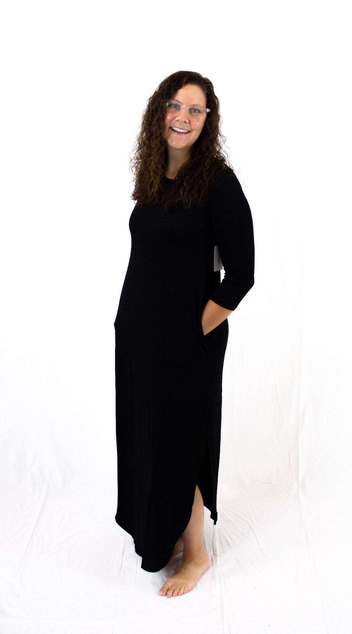 Black 3/4 Sleeve Maxi Dress