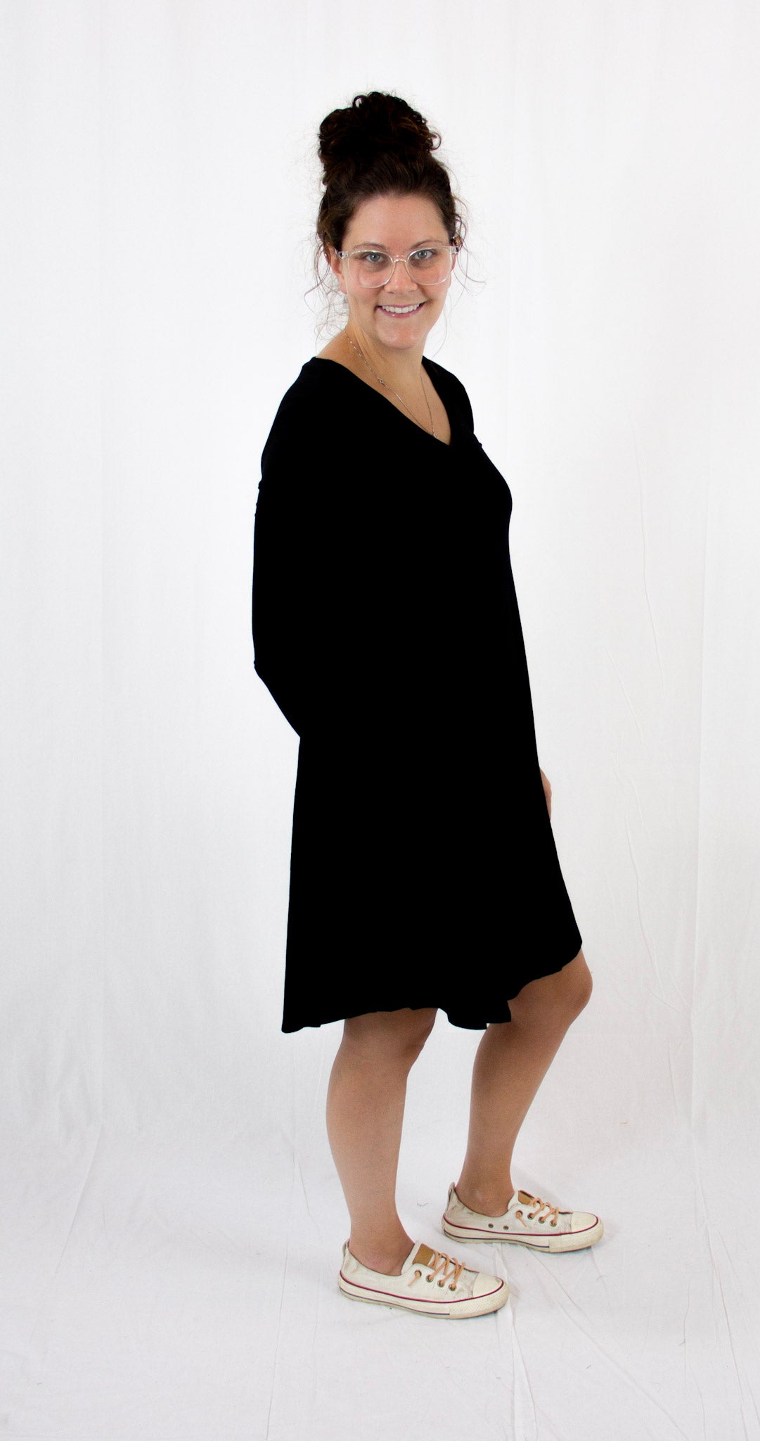 Black Long Sleeve Midi Dress