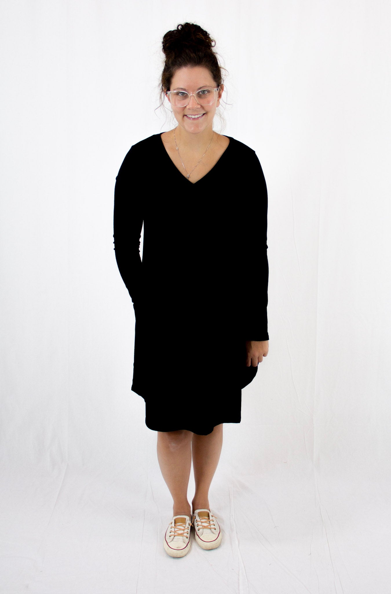 Black Long Sleeve Midi Dress