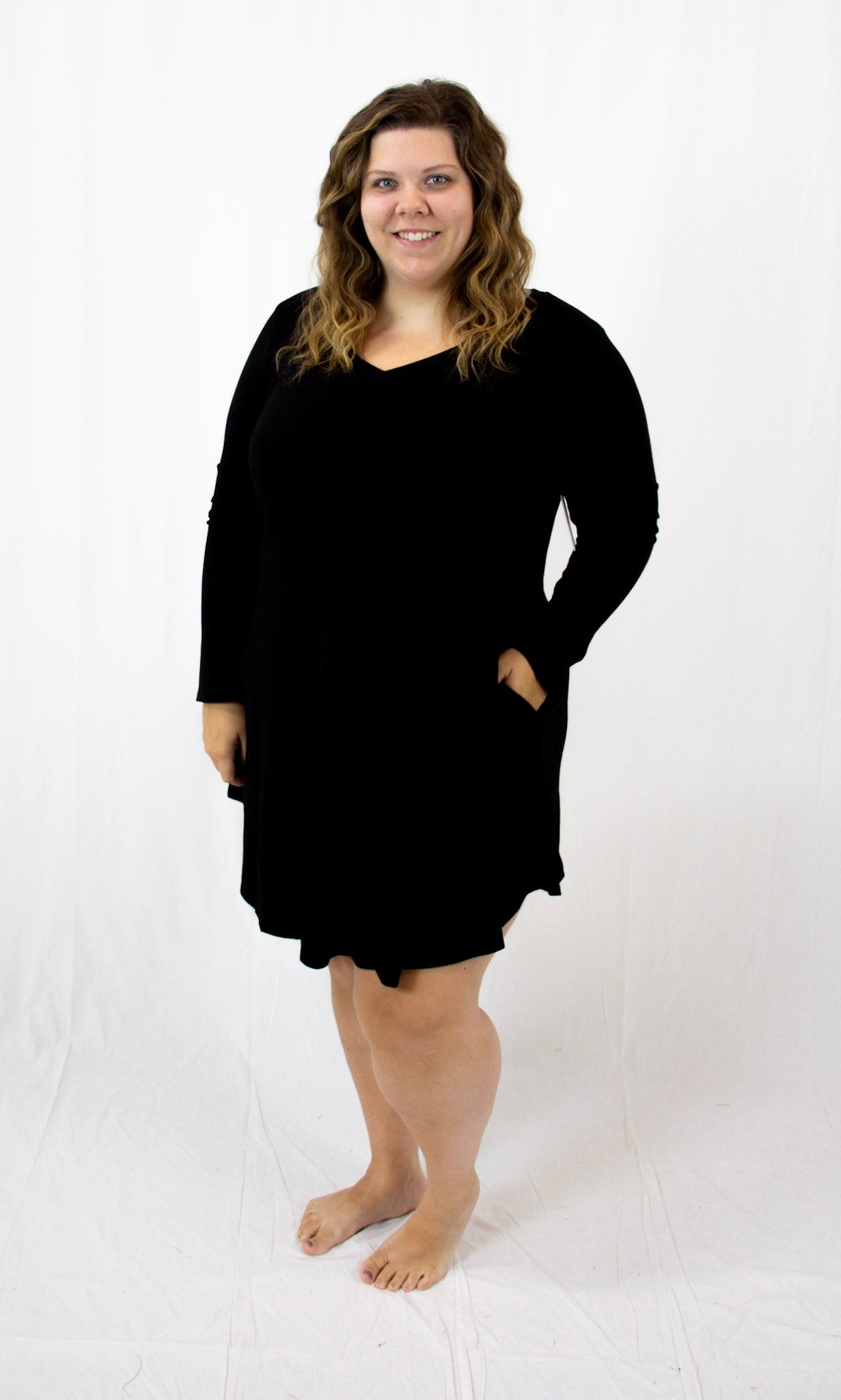 Black Long Sleeve Midi Dress