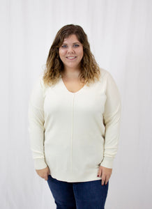 Cream Hi-Low Front Seam Sweater