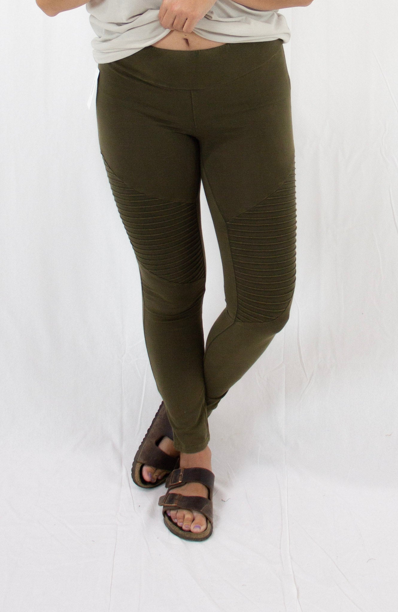 Olive Mineral Wash Moto Leggings