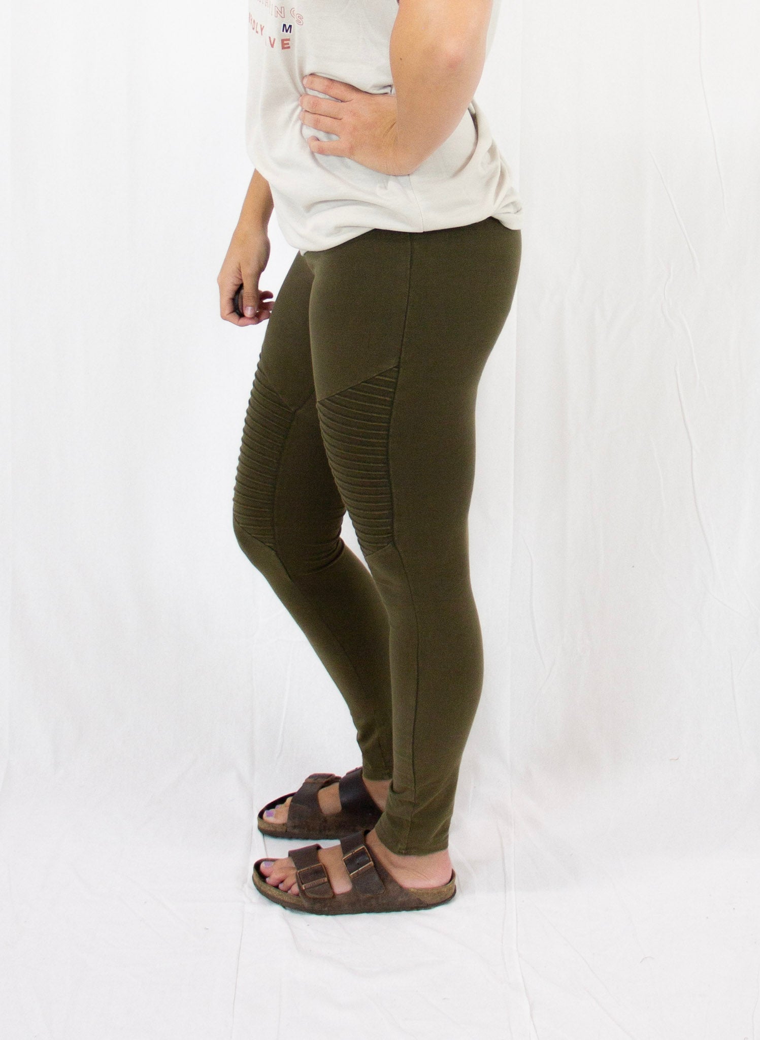 Olive Mineral Wash Moto Leggings