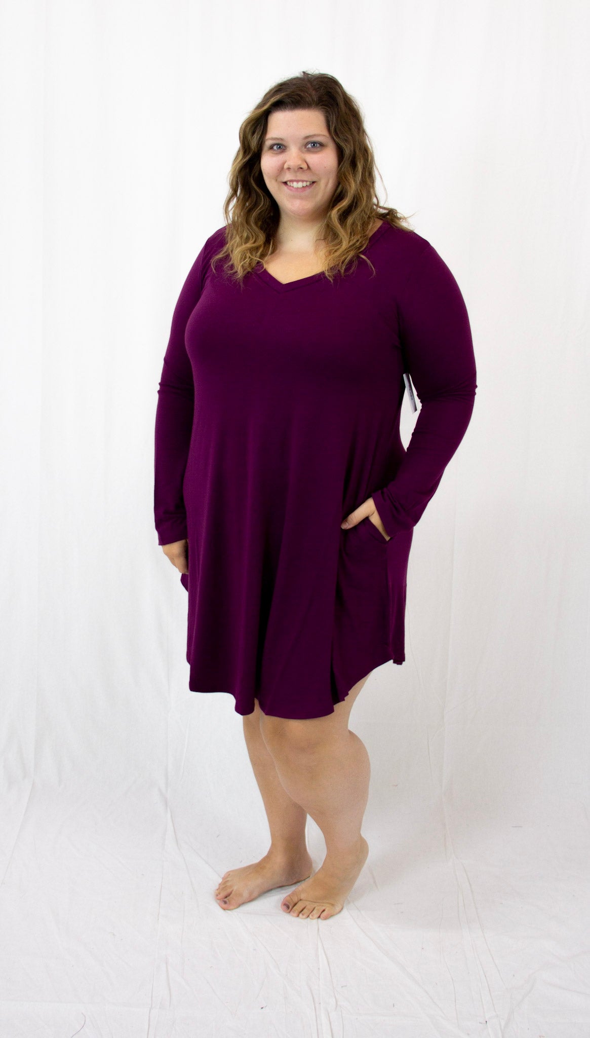 Dark Plum Long Sleeve Midi Dress