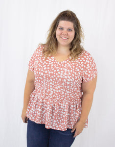 Spotted Animal Print V-neck Short Sleeve Top