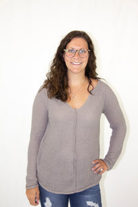 Taupe Waffle Knit Top