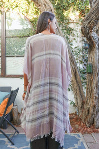 Striped Frayed Rose Kimono