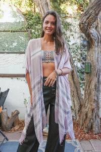 Striped Frayed Rose Kimono