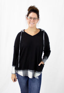 Black and Buffalo Plaid Hooded Sweater