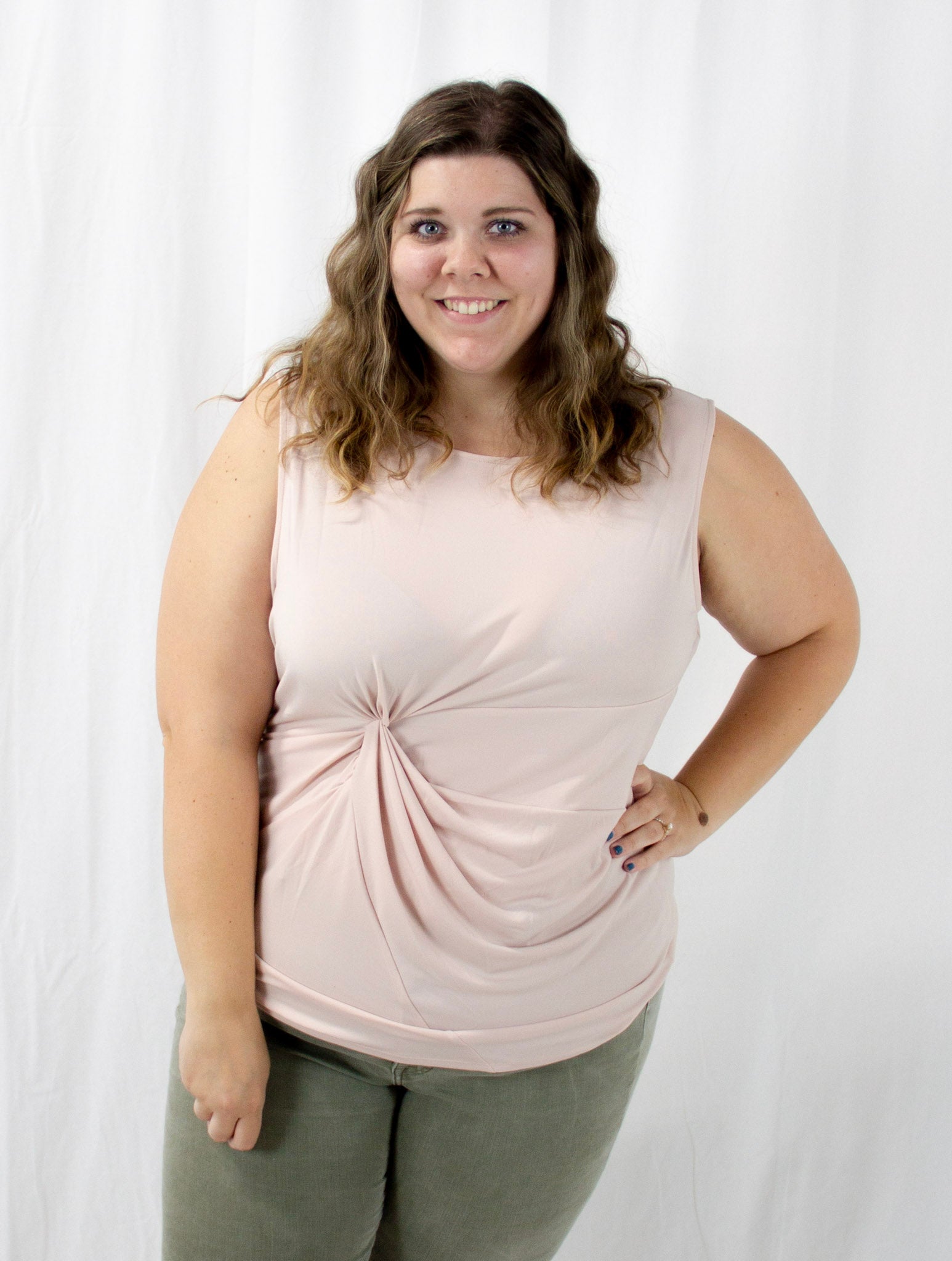 Dusty Blush Front Knot Tank