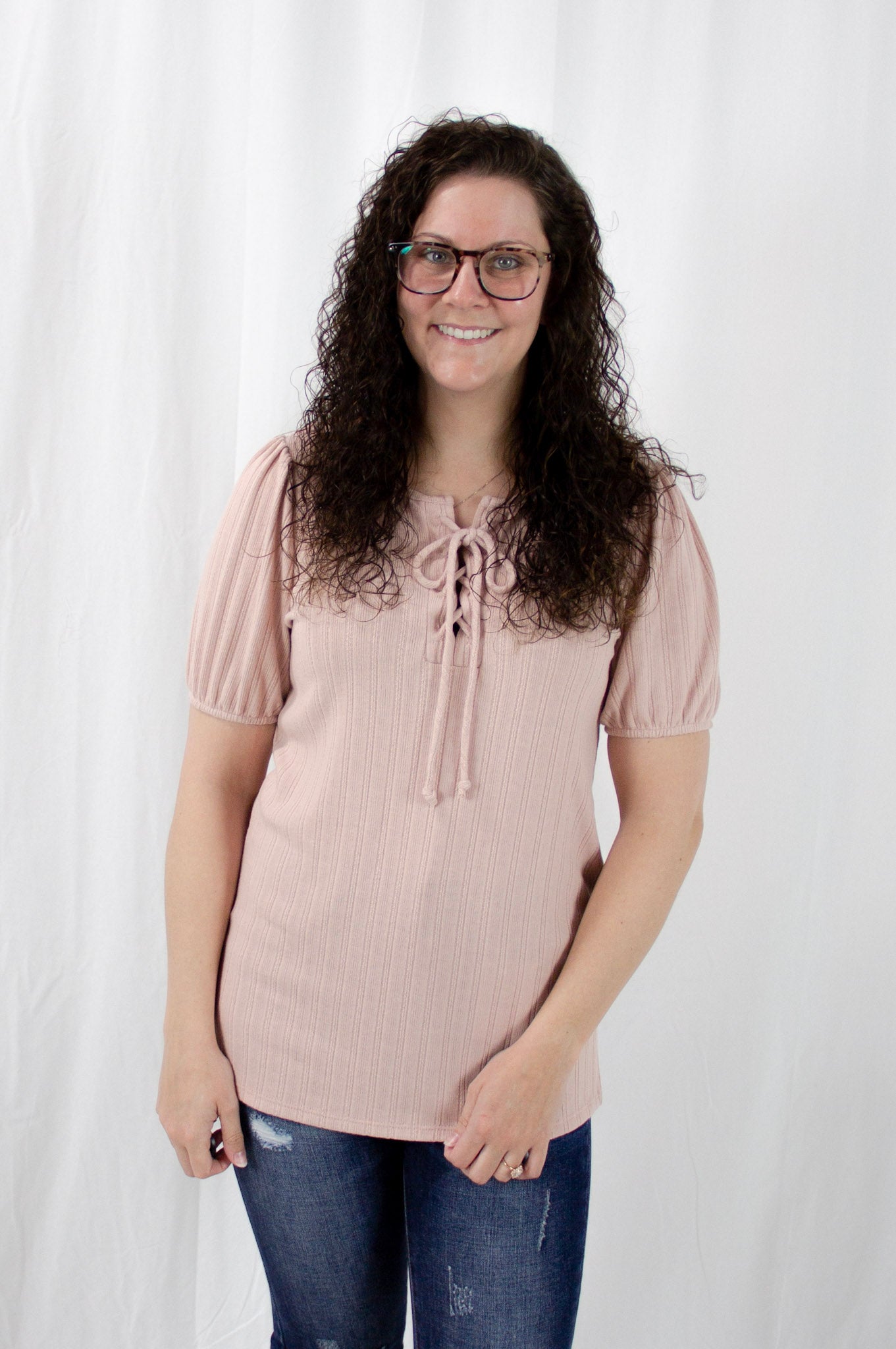 Peach Ribbed Criss Cross Top