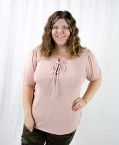 Peach Ribbed Criss Cross Top