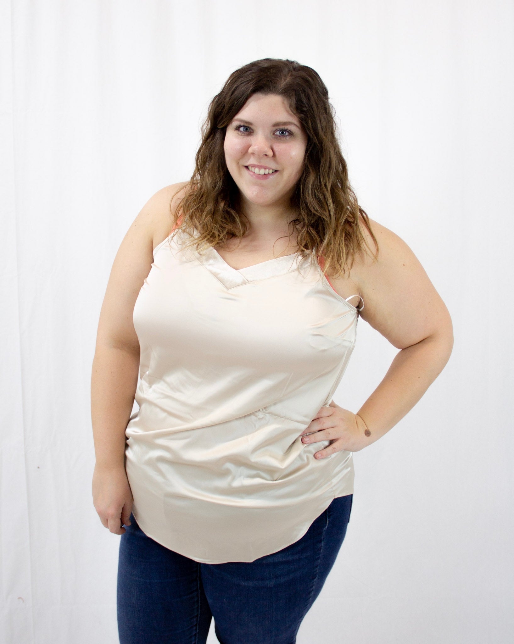 Champagne Velvet Trimmed Satin Cami