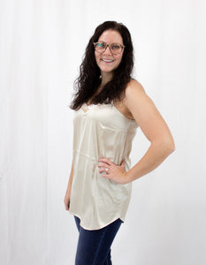 Champagne Velvet Trimmed Satin Cami