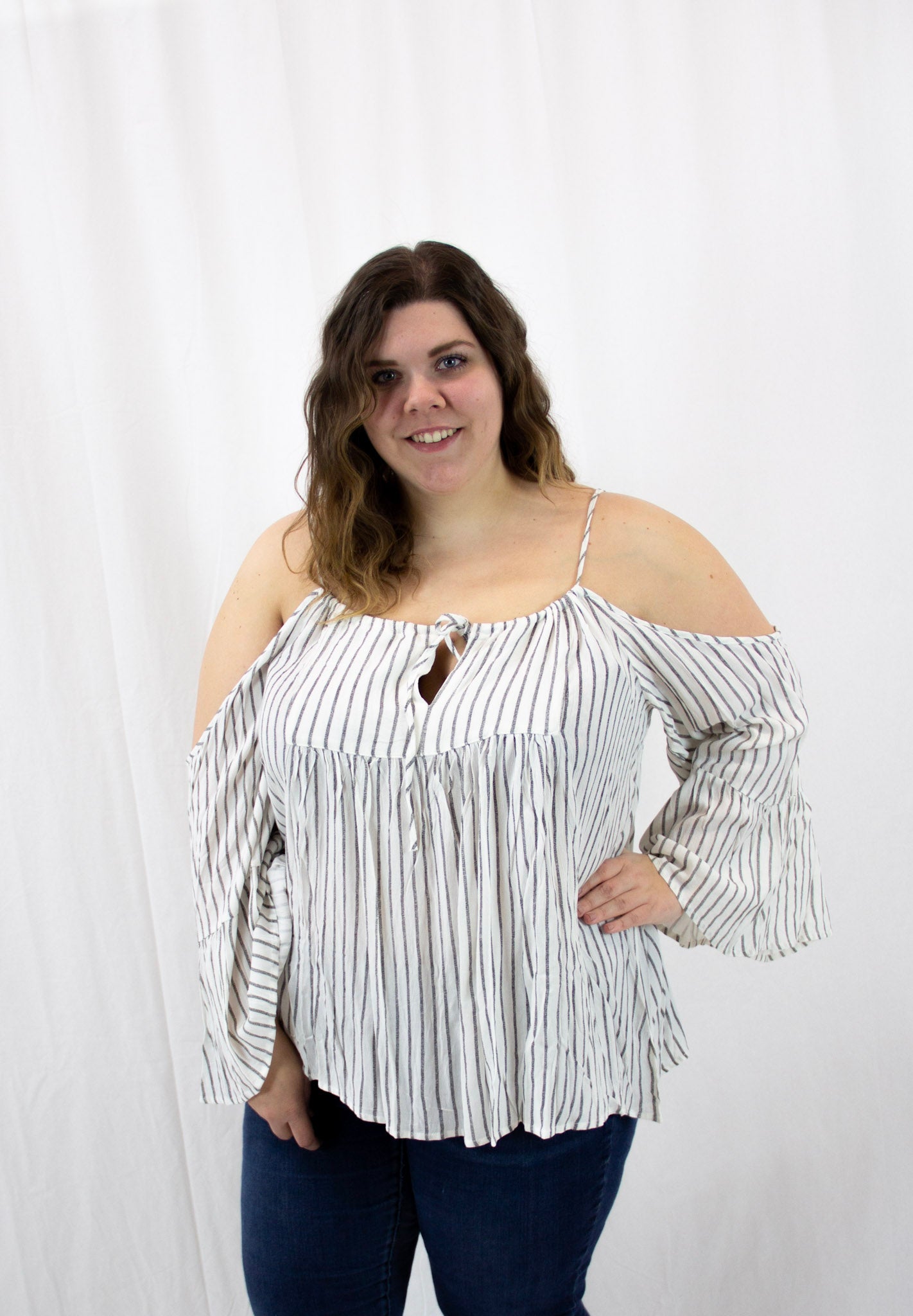 Striped Cold Shoulder Top