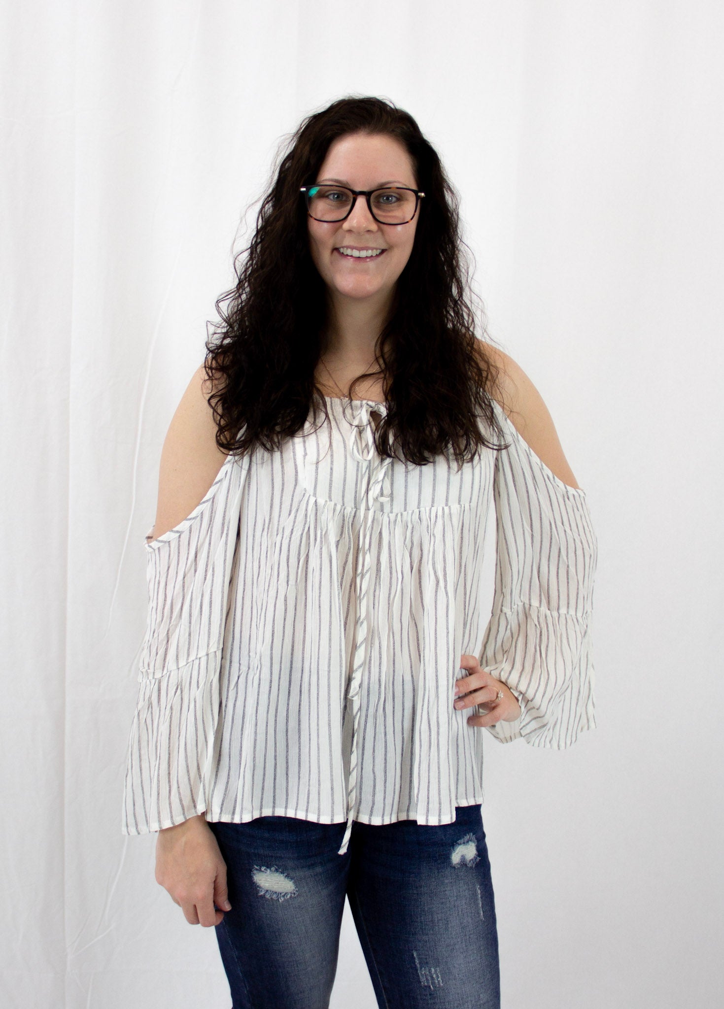 Striped Cold Shoulder Top