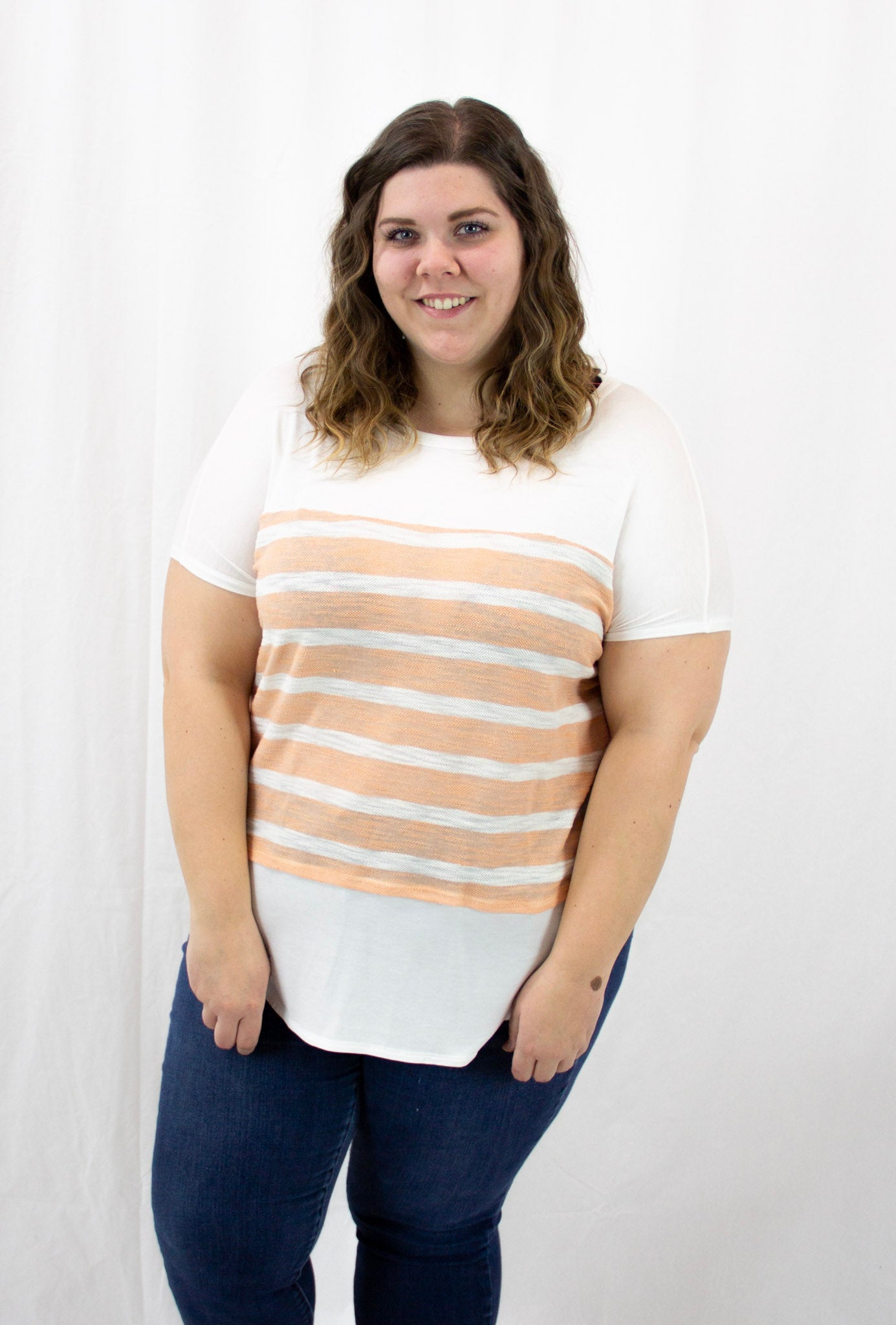 Ivory and Pink Striped Tee