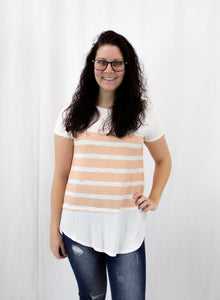 Ivory and Pink Striped Tee