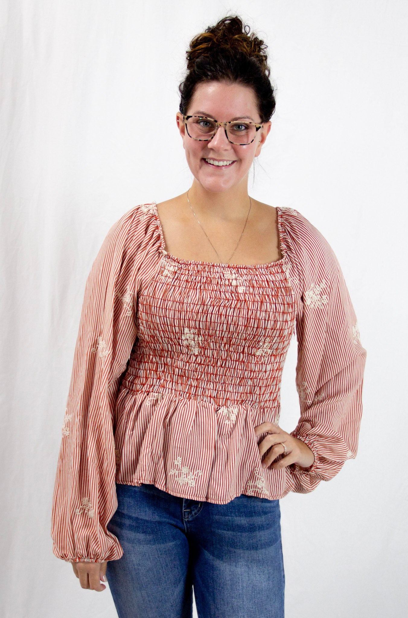 Red Striped Woven Top