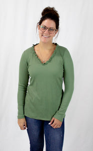 Sage Ruffle Neck Top