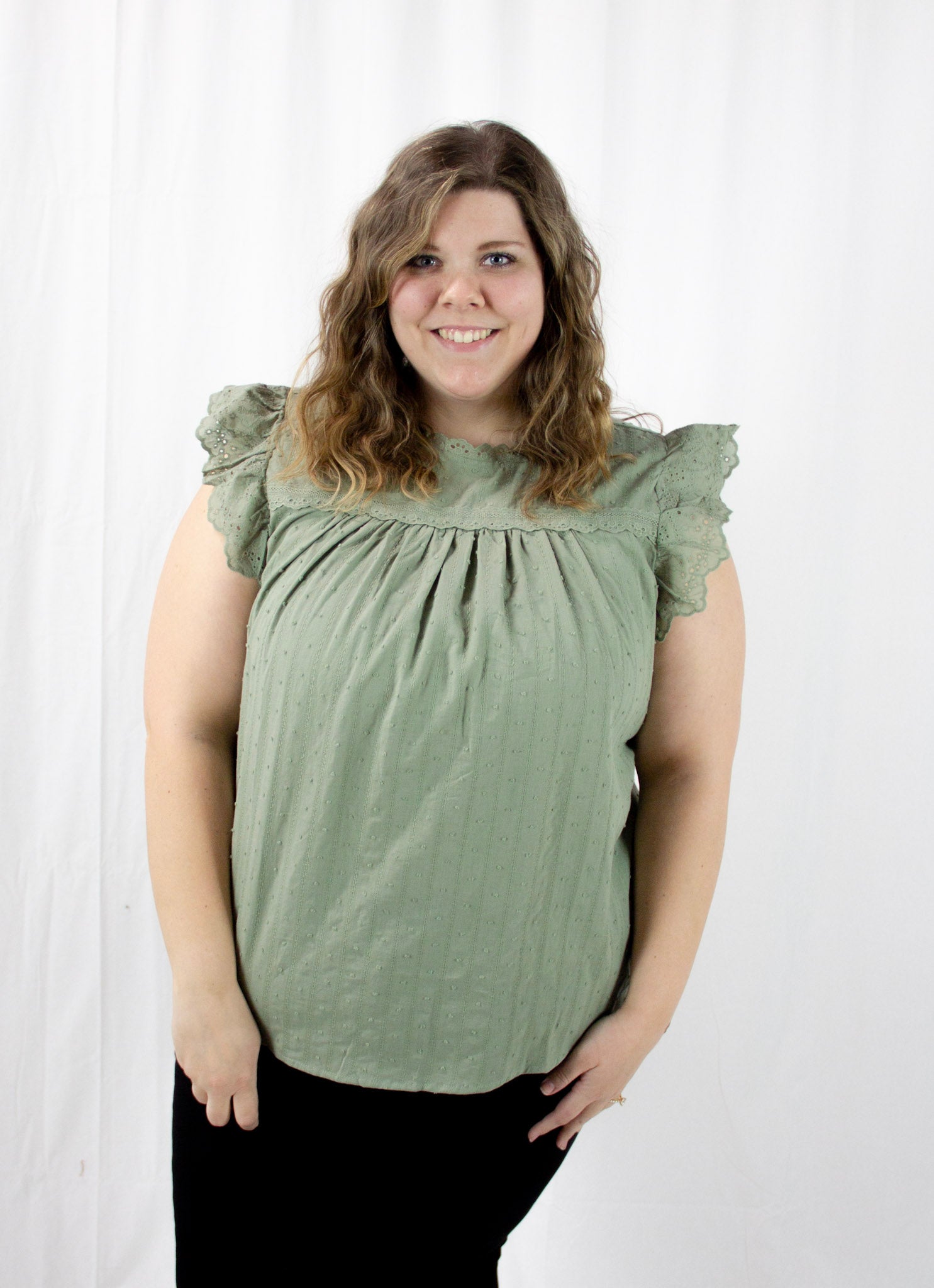 Olive Lace Trim Top